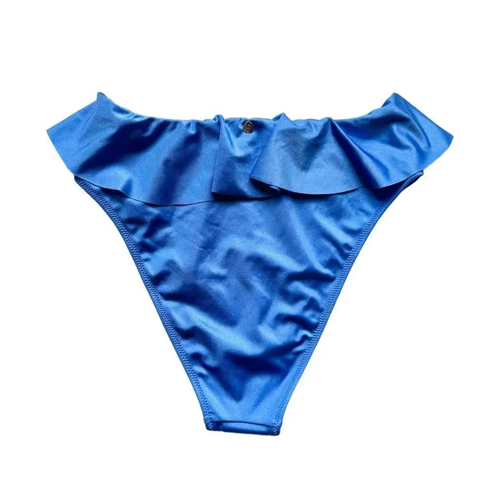 🆕Victoria’s Secret Swim Blue Ruffle High Waist Cheeky Bikini Bottom